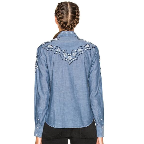 Ulla Johnson Tops - ULLA JOHNSON Willie Chambray Embroidered Western Snap Front Shirt Top 0 XS $230